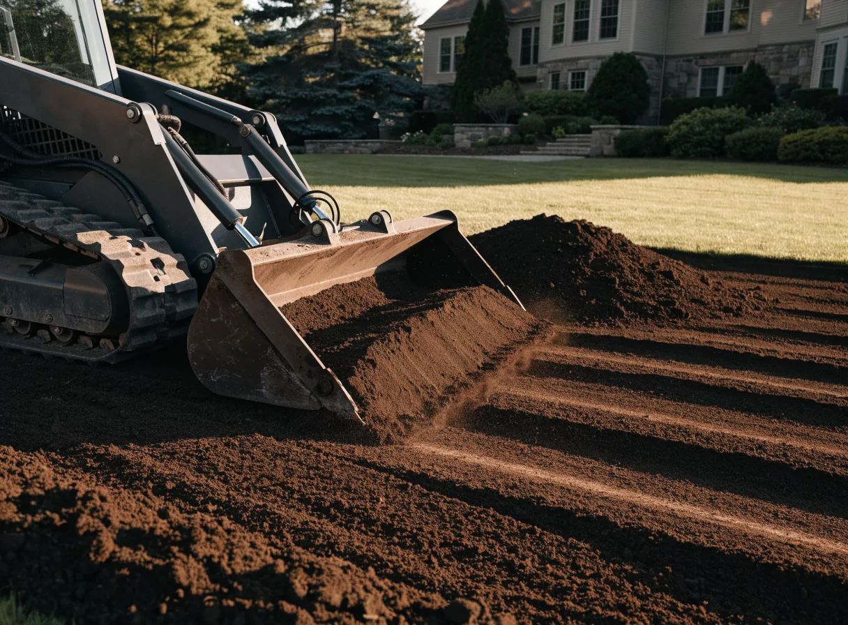 Compact equipment grading and preparing residential soil