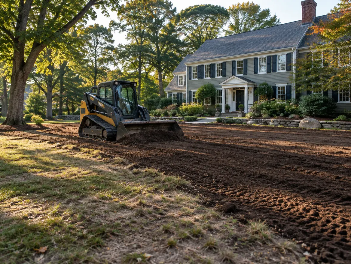 Compact landscaping equipment preparing soil for lawn renovation